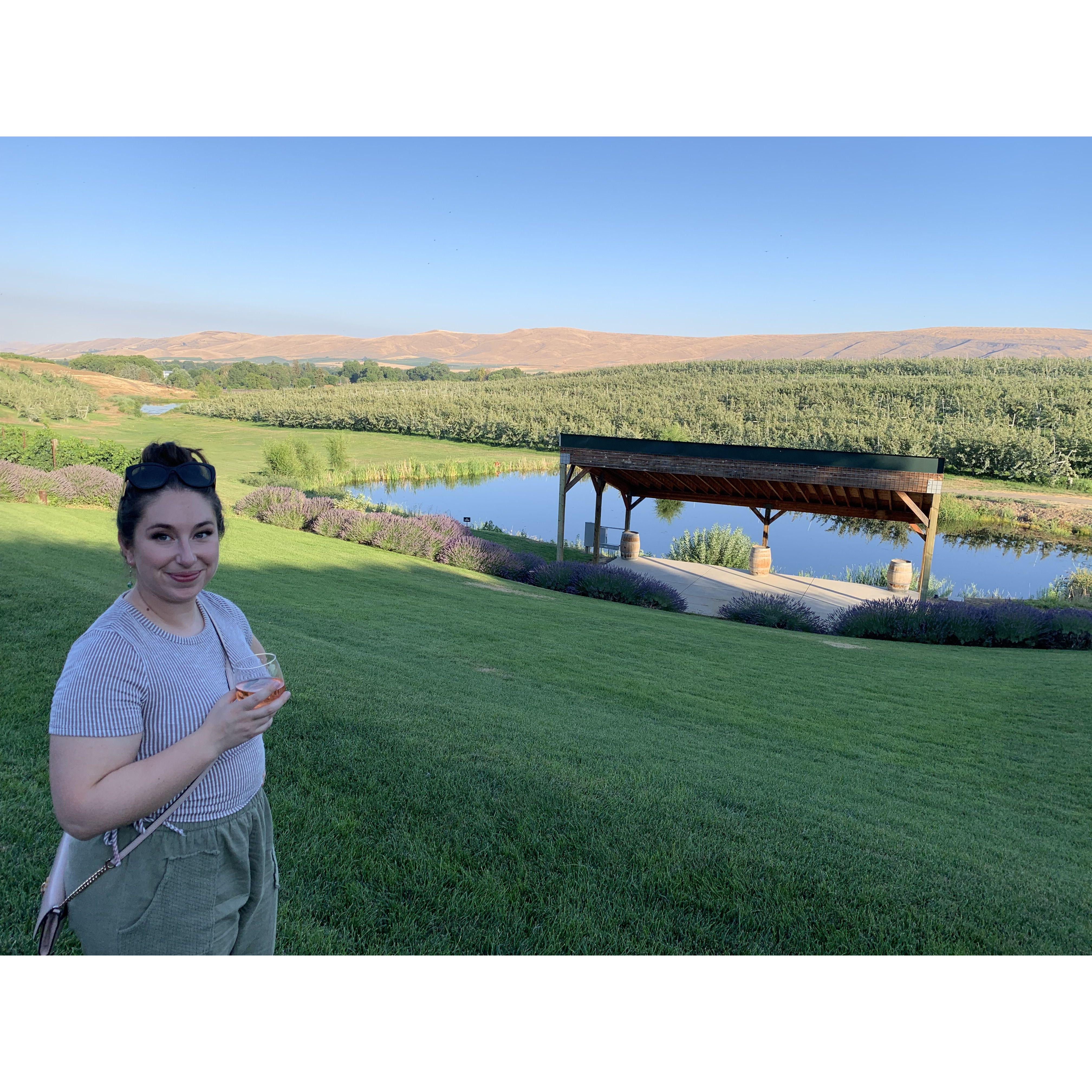Sylvana at the pond at Gilbert Cellars in August 2022. Ryan's pretty sure she's giving him the "let's get married here" look.