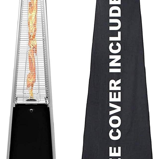 Avenlur 42,000 BTU Pyramid Outdoor Patio Propane Heater with Wheels and Protective Cover (Black)