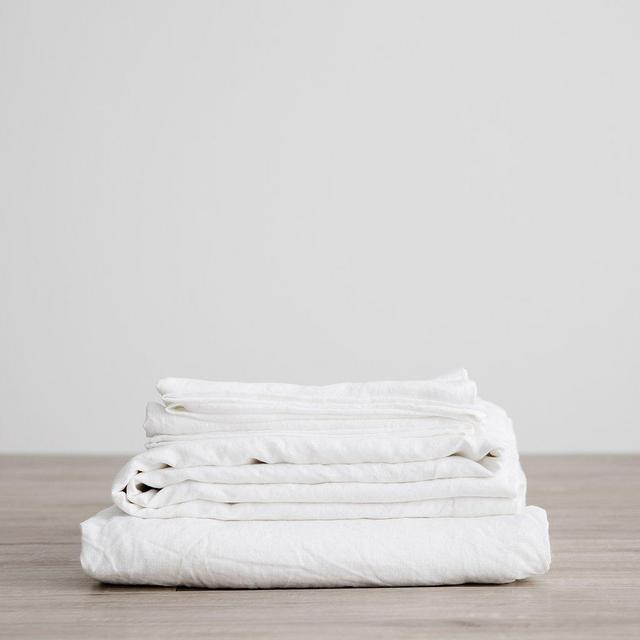 Linen Sheet Set With Pillowcases - White King Size