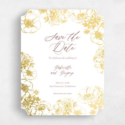 White Ticket Wedding Save the Date - Anemone Portrait Foil