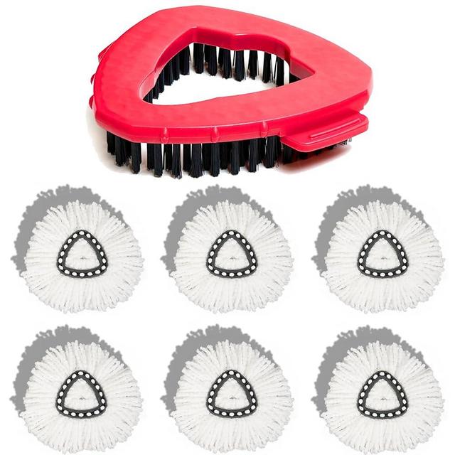 Mop Head Replacement for O Ceda: Stubborn Dirt and Grout Line Scrub Brush Attachment and Spin Mop Refill Compatible with Oceda - 6 Microfiber Replace Heads 1 Floor Scrubber Bristle Head Set for O'ceda