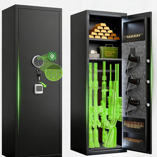 8-12 Gun Safe, Use Immediately Gun Safe for Rifles and Pistols, Long Gun Safe for Rifle Shotgun for Home, Quick Access Rifle Safes, Adjustable Shelves
