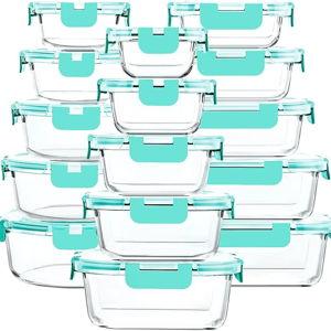 M MCIRCO 30 Pieces Glass Food Storage Containers with Upgraded Snap Locking Lids,Glass Meal Prep Set - Airtight Lunch Containers, Microwave, Oven, Freezer and Dishwasher Friendly (Green)