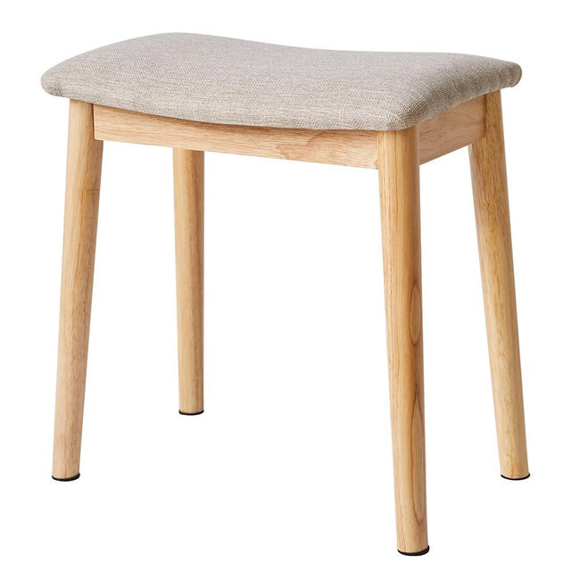 IBUYKE Saddle Cushion Vanity Stool Chair, Foot Rest Stool with Solid Wood Legs, Modern Vanity Bench Ottoman for Piano, Upholstered Seat for Bedroom, Entryway, Wooden Legs&Light Linen WBD007NY