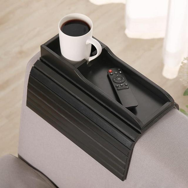 GEHE Couch Cup Holder, Anti Falling Couch Drink Holder, Natural Bamboo Sofa Cup Holder Armrest Tray, More Safe for You Family, Portable Couch Arm Tray Table for Remote/Snacks/Cellphone/Drinks/Cup