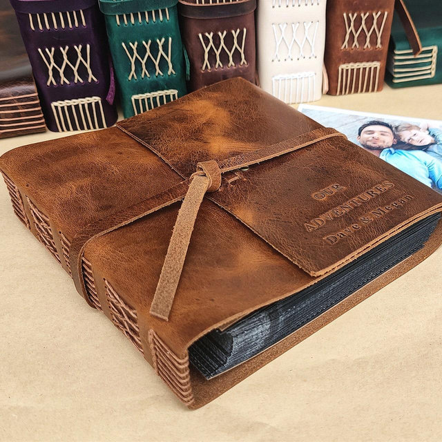 Personalized Genuine Leather Photo Album, Ring Binder Style, Anniversary Gift