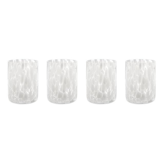 CNEIESD 12 oz Drinking Glasses Set of 4, White Tortoise Pattern Glassware, Durable Crystal Glass Cups for Juice & Cocktails, Top Rack Dishwasher Safe