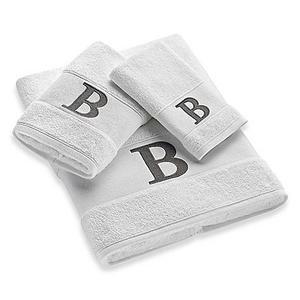 Avanti Silver Block Letter Monogram Turkish Cotton Cuff Bath Towel in White