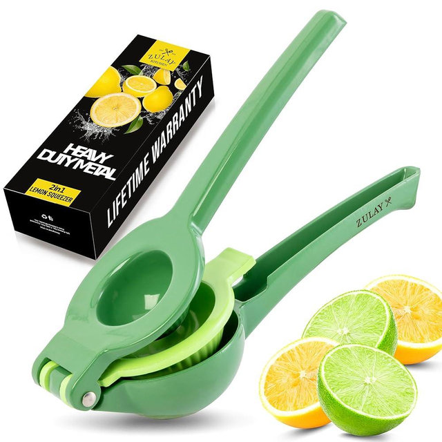 Zulay Kitchen Metal 2-in-1 Lemon Squeezer - Sturdy Max Extraction Hand Juicer Lemon Squeezer Gets Every Last Drop - Easy to Clean Manual Citrus Juicer - Easy-Use Lemon Juicer Squeezer - Green/Lime