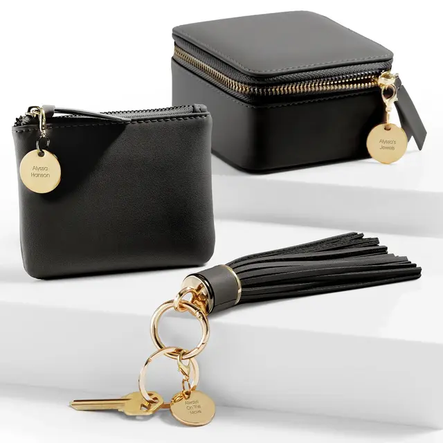 Kittenish Personalized Leather Travel Essentials Gift Set in Black