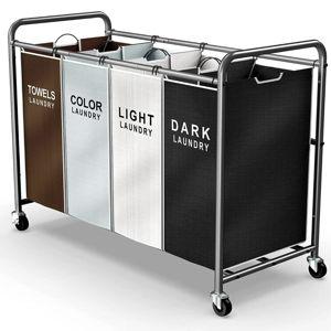 Laundry Hamper Sorter Cart: 4-Section Organizer with Heavy-Duty Lockable Wheels and Removable Bags | 180L Rolling Laundry Basket for Dirty Clothes in Laundry Room or Small Spaces (Multicolor)