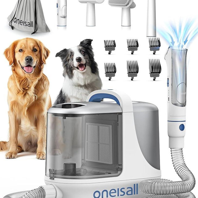 oneisall Dog Grooming Vacuum, 13000Pa Powerful Dog Hair Vacuum with Dog Clippers & Shedding Brush 5 Grooming Tools Dog Grooming Kit, 3L Dust Cup Pet Grooming Vacuum Quiet, 3 Suction Levels, BM3