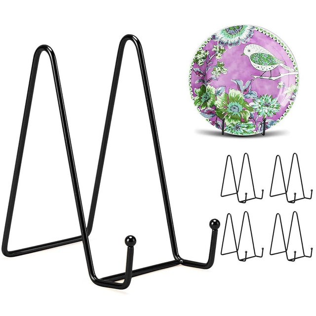 Kruodop 6 Inch Plate Stands for Display, 5 Pack Plate Holder Display Stand, Black Metal Frame Easel Holder Stand for Pictures,Book, Photo, Decorative Plate