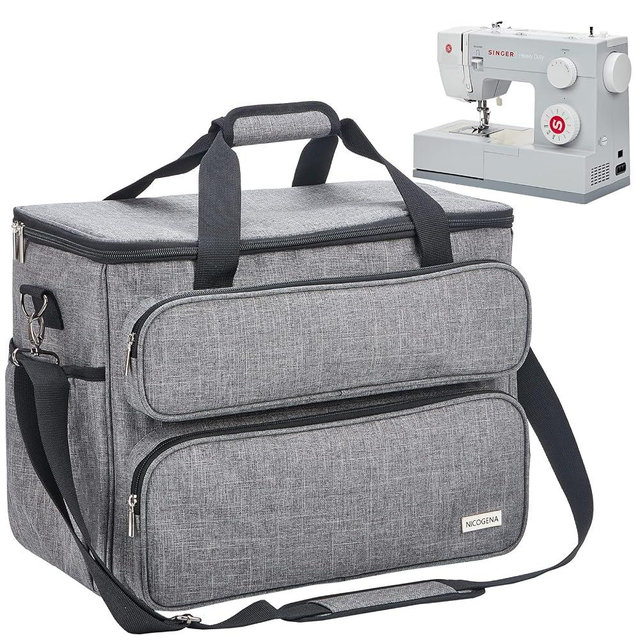 NICOGENA Sewing Machine Carrying Case, Universal Travel Tote Bag with Shoulder Strap for Singer, Brother, Janome and Accessories, Grey