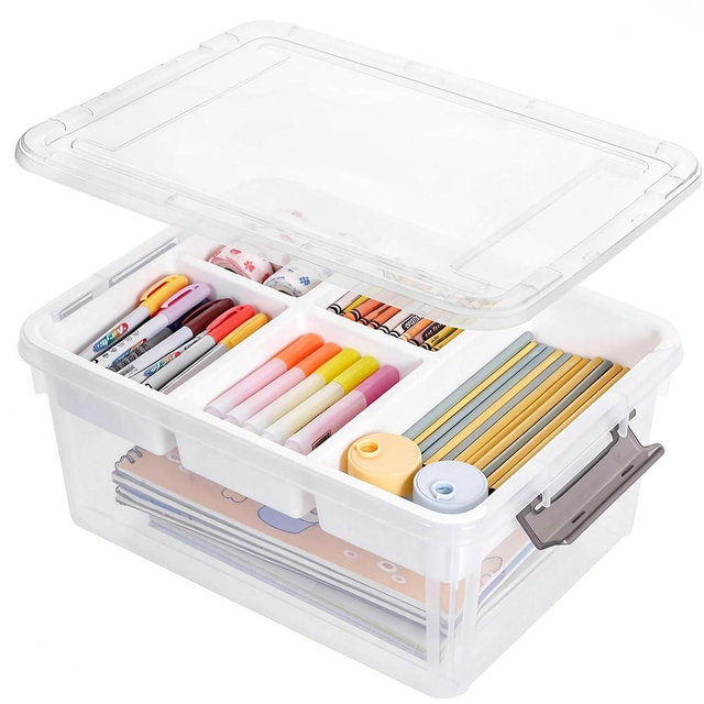 Bienvoun 17 QT Clear Plastic Craft Storage Box with Removable Trays & Dividers, Craft Organizer and Art Supply Organizer for Painting, Medicine, Beads, and Home Organization,1 Pack