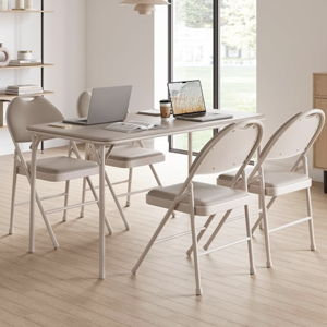 GAOMON 4 Pack Folding Card Chairs, Thickened Padded PU Cushion, Metal Legs and Non-Slip Feet Pads, Portable Stackable Commercial Seat for Events, Office, Wedding, Party, Beige