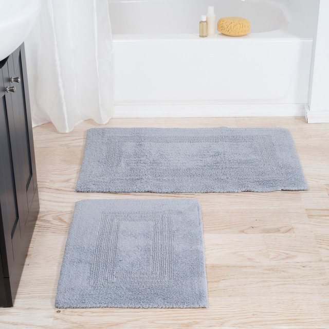Hastings Home 100% Cotton Reversible Bath Mat Set - Silver, 2 Pieces
