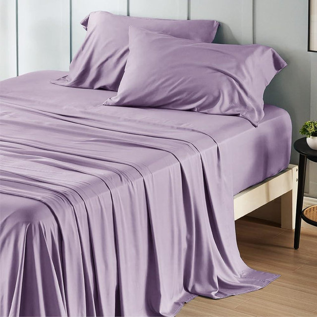 Bedsure Full Size Sheets, Cooling Sheets Full, Rayon Derived from Bamboo, Deep Pocket Up to 16", Breathable & Soft Bed Sheets, Hotel Luxury Silky Bedding Sheets & Pillowcases, Lilac