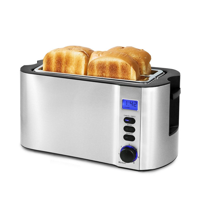 Elite Cuisine 4-Slice Digital, Stainless Steel Long-Slot Toaster