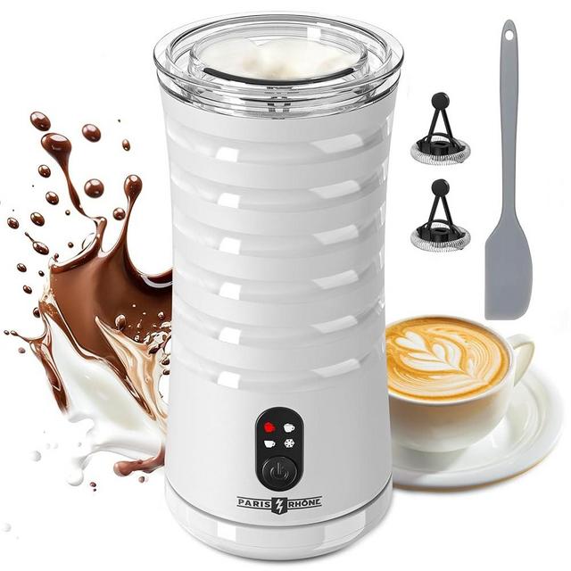 Paris Rhône Milk Frother, 4-in-1 Milk Steamer and Frother, Hot & Cold Foam Milk Warmer with Temperature Control, Auto Shut-Off Frother for Coffee, Latte, Cappuccino, Macchiato
