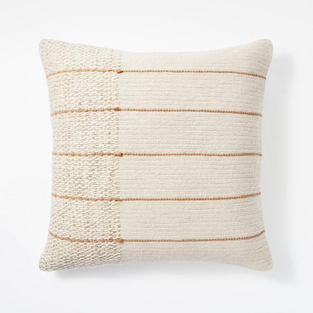 Textured Asymmetric Striped Square Throw Pillow Cream/Cognac - Threshold™ designed with Studio McGee