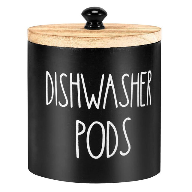 Dishwasher Pod Container, Dishwasher Pod Holder with Lid Stylish Dishwasher Tablet Container Wide Opening Dishwasher Pod Storage Round Shape Dishwasher Pod Organizer for Home Kitchens (Black)