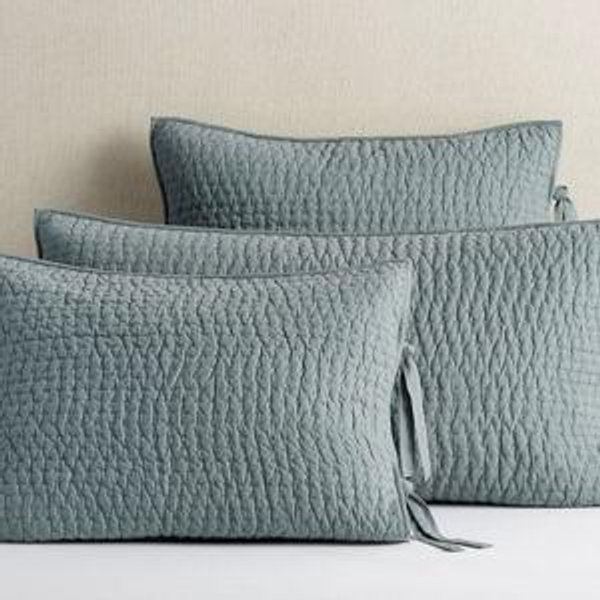 Pick-Stitch Handcrafted Cotton Linen Quilted Sham - Sonoma Blue, Standard