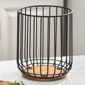 Kitchen Utensil Holder, Large Wire Utensil Holder for Kitchen Counter (W6.2” x H7.5”) with Acacia Base
