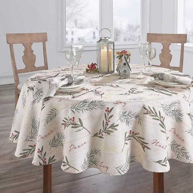 Elrene Home Fashions Holiday Holly Tree Trimmings Christmas Tablecloth, 60" x 84" Oval, Multi