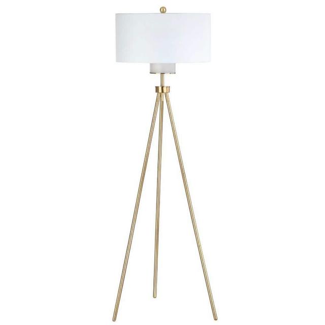 Enrica 66 in. Brass/Gold Triangle Floor Lamp with Off-White Shade