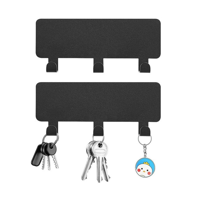 Key Holder for Wall, Multi-Purpose Key Holder Wall Mount with 3 Hooks, Photo and Memo Organizer, Self-Adhesive Key Holder for Keys, Notes, and Photos (3 Hooks(2 Pack))