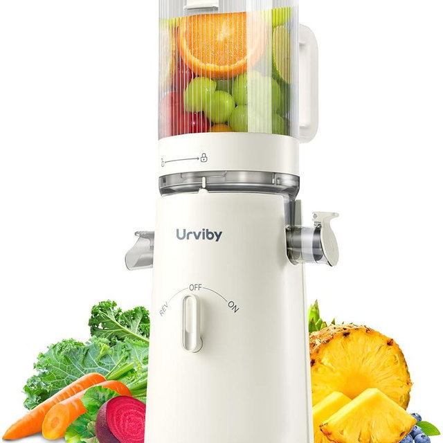 Juicer Machines, 2-in-1 Cold Press Juicer for Juice & Sorbet, suit for Vegetable and Fruit with 5-Inch Wide Chute, Powerful Masticating/High-Yield High Nutrients/Rev Mode/Easier Clean (White)