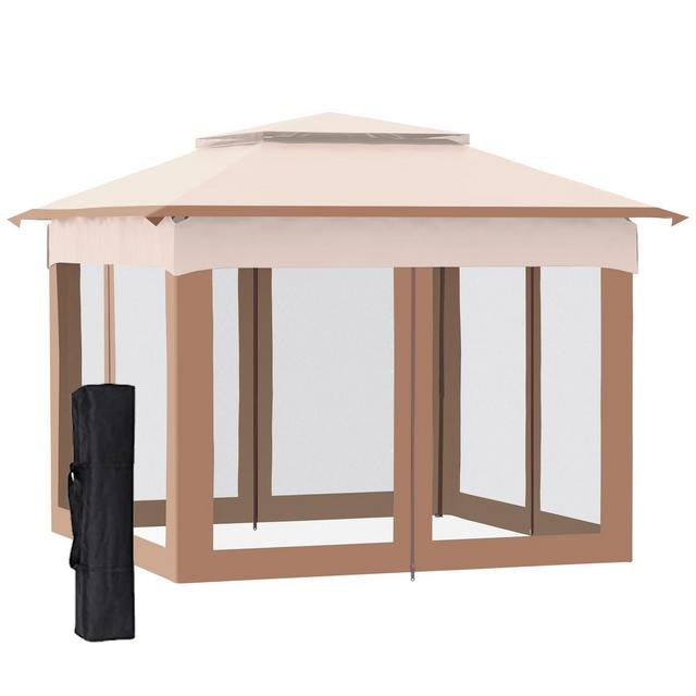 Outsunny 11' x 11' Pop Up Gazebo Outdoor Canopy Shelter with 2-Tier Soft Top, and Removable Zipper Netting, Event Tent with Large Shade, and Storage Bag for Patio, Backyard, Garden