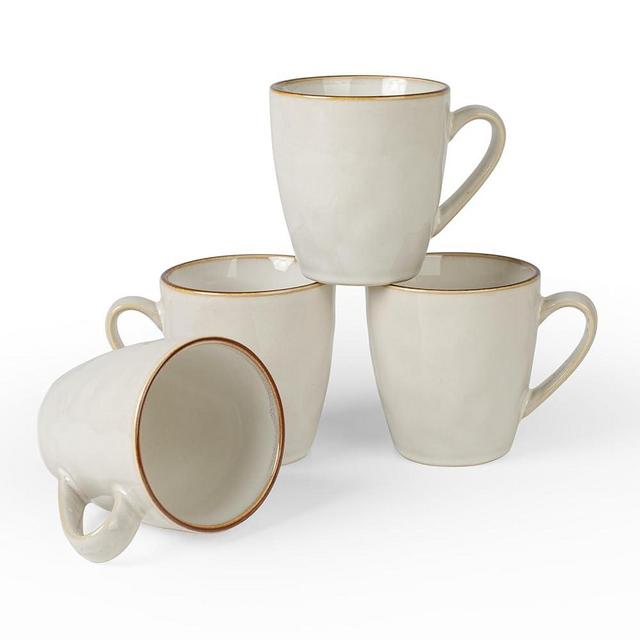 famiware Coffee Mugs Set of 4, Ocean Round 11.5oz Coffee Cup Set with Handle for Cocoa, Milk, Hot Chocolate, Stoneware Cups for Kitchen, Reactive Glaze, Microwave and Dishwasher Safe, Cappuccino White