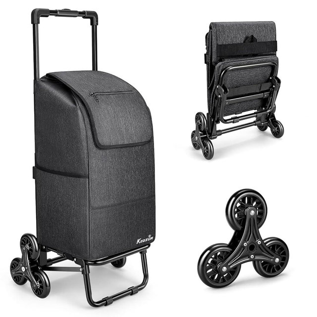 KEDSUM 2 in 1 Stair Climber Cart, 60L/300LBS Grocery Cart on Wheels for Stairs, Shopping Carts for Groceries with Removable Black Waterproof Bag, Heavy Duty Dolly Carts for Stairs
