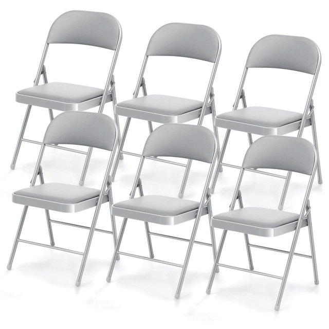 SUGIFT 6 Pack Folding Chairs with Padded Seats, Gray