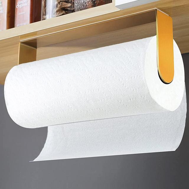 ZUNTO Gold Paper Towel Holder - Under Cabinet Paper Towel Holder for Kitchen, Adhesive Paper Towels Rolls Under Counter, SUS304 Stainless Steel