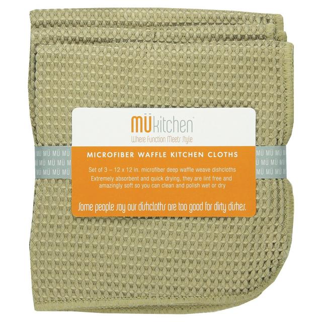 12"X12" 3pk Waffle Microfiber Cloth Beige - Mu Kitchen