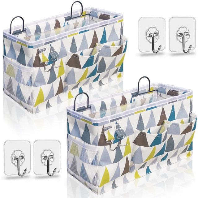 Kanrichu 2pcs Large Wall Hanging Organizer Bag, Linen Fabric Door Hanging Storage Baskets with Pockets, Waterproof Bin for Kitchen, Bedroom, Office, RV Camper (Colors)