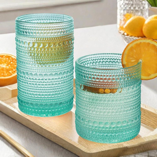 Lumkit Vintage Hobnail Driinking Glasses Set, Glassware Drinking Set of 8, 12 oz Highball Glasses & 10 oz Cocktail Glasses, Tumbler Glasses for Cocktails, Whiskey, Juice, Milk