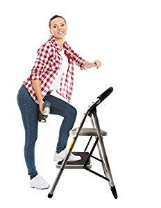 LavoHome 330lbs Upper Reach Reinforced Metal Folding Step-Ladder Stool Household Kitchen Stool Folds for Easy Storage (2 Step)