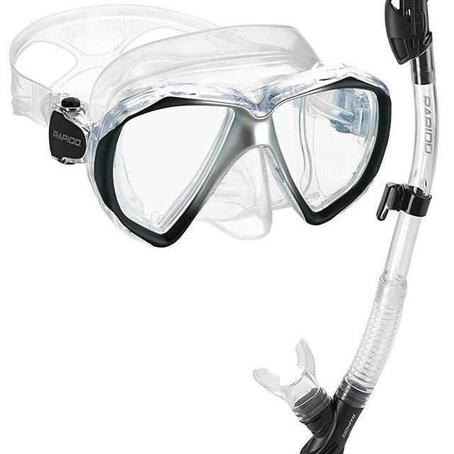 Phantom Aquatics Rapido Boutique Collection Otimo Duo Tempered Glass Scuba Snorkeling Mask Dry Snorkel Set, Great for Travel Mask Snorkel Combo