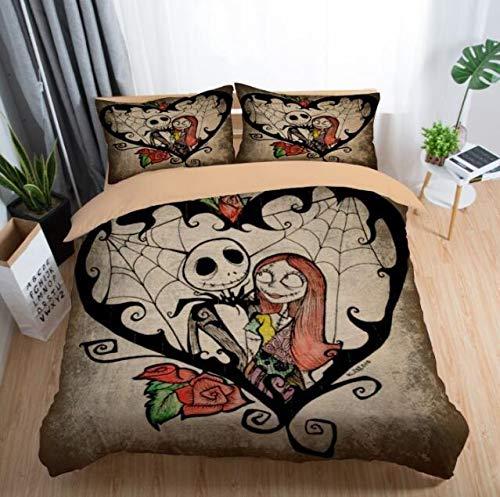 Felu Bedding Duvet Cover Set of Kids, The Nightmare Before Christmas Pattern Comforter Cover Set with 1 Duvet Cover and 2 Pillowcases (Queen Size)