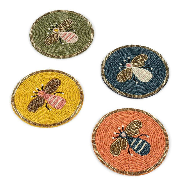 Dreamy Walls Beaded Coaster Set of 4 – Multicolor Glass-Bead Drink Coasters, Boho Table Decor for Dining & Gifting