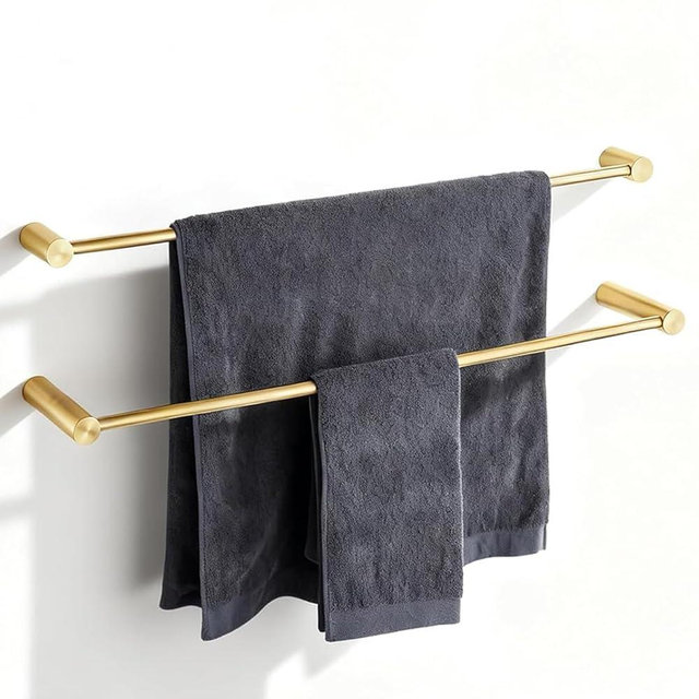 Towel Racks for Bathroom, NEWRAIN 30 inch Double Bath Towel Bar Wall Mounted, Stainless Steel Kitchen Towel Holder, Brushed Gold Towel Rod Towel Rail Hange