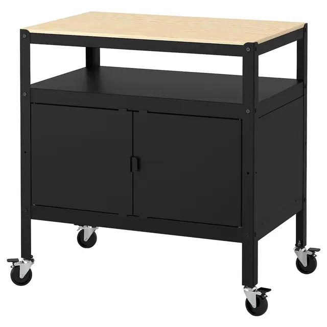 BRORCart with closed storage, black/wood