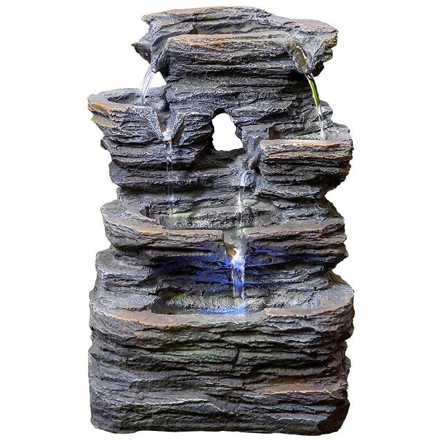 Ferrisland 5-Tier Cascading Tabletop Fountain with LED Lights - Indoor Water Fountain Decor Tabletop Small Relaxation Waterfall Feature