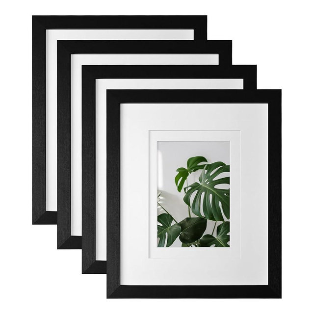 Egofine 8x10 Picture Frames 4PCS, Made of Solid Wood Display 4x6 and 5x7 with Mat Covered by Plexiglass, for Table Top Display and Wall Mounting Photo frame, Black with Texture