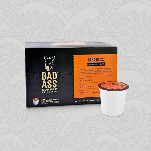 Bad Ass Coffee of Hawaii Hana Bliss Light Roast Single Serve Cups, 12 Count