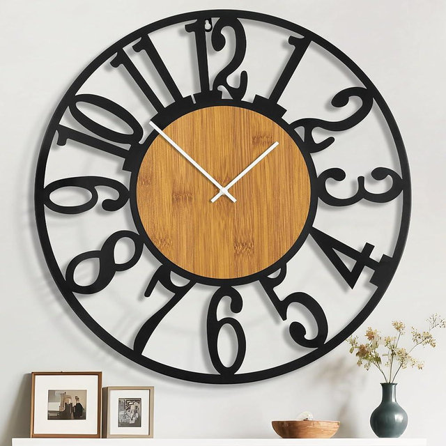 Mee 2ou 32" Extra Large Wall Clock, Silent Rustic Metal Wood Face Decorative Clock, Battery Operated Farmhouse Modern Oversized Wall Clocks for Living Room, Bedroom, Kitchen, Office, Home Decor